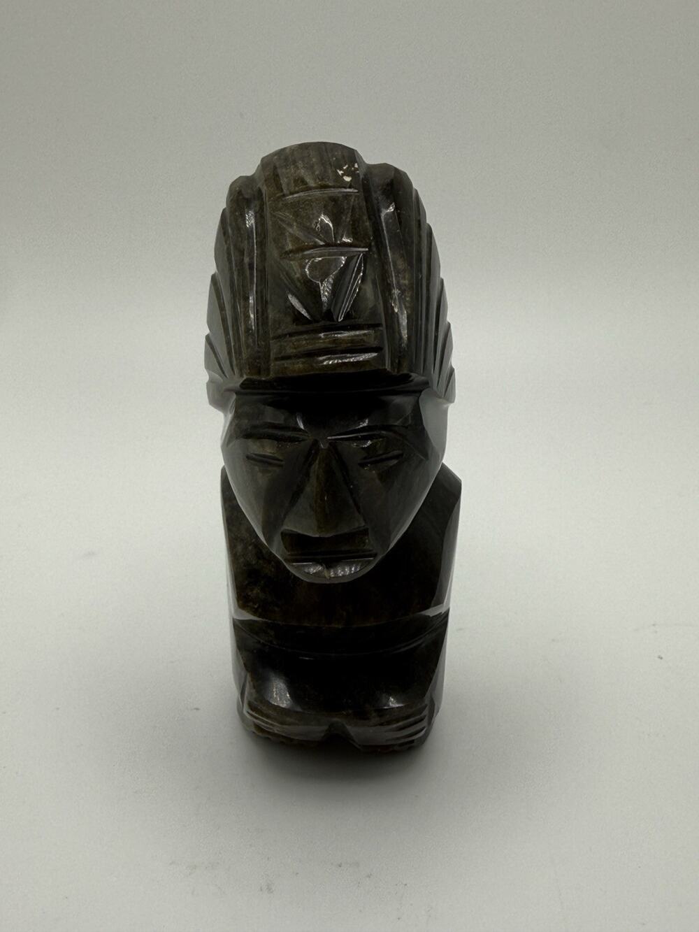Vintage Hand Carved Obsidian Stone Mayan Aztec Figurine